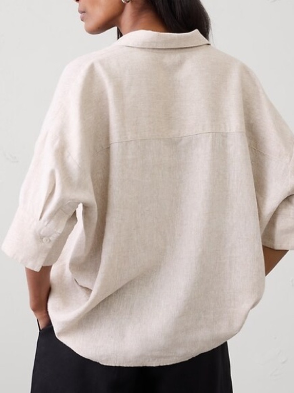 Banana Republic Factory Neutral Beige Linen-Blend Popover Shirt